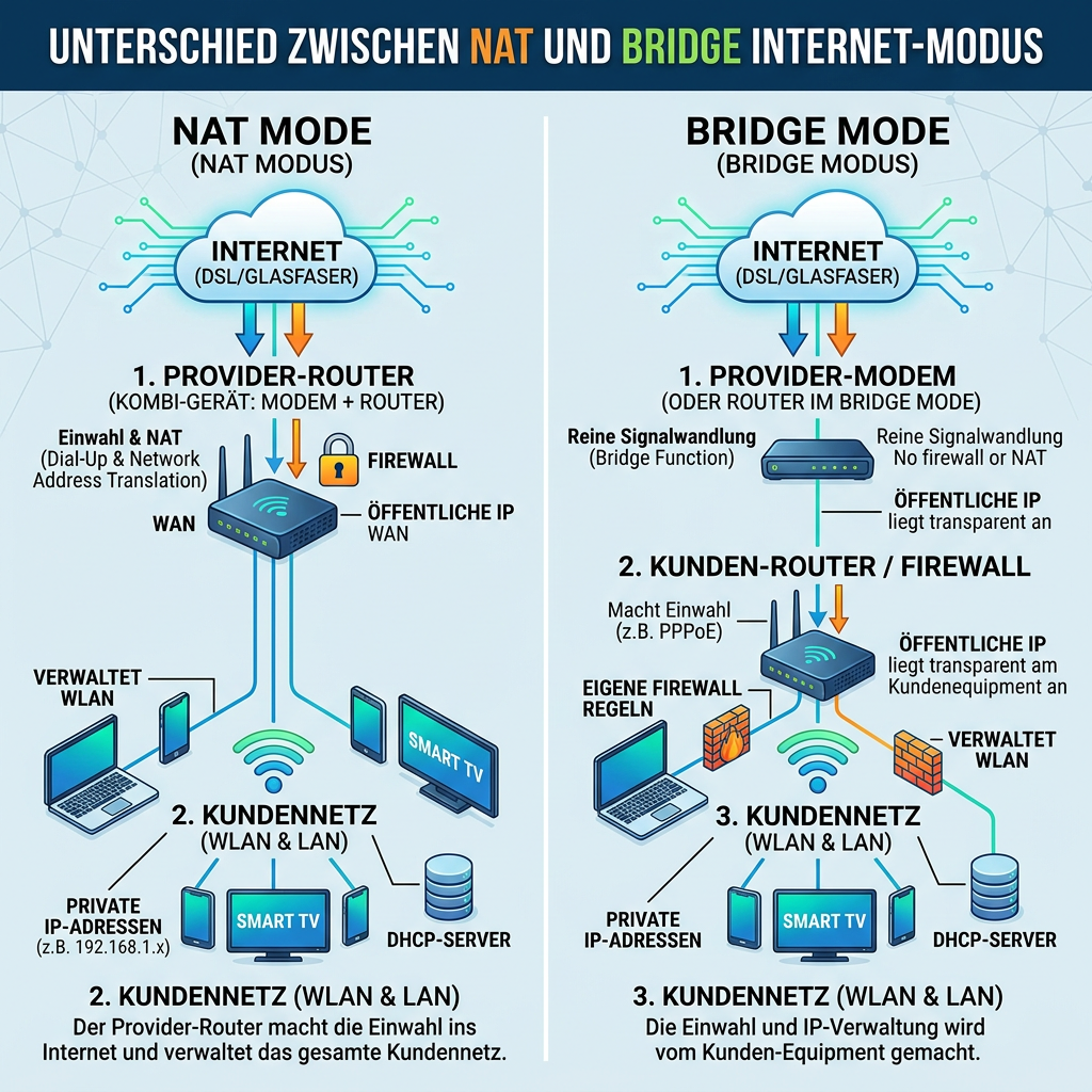 Unterschied zwischen NAT- und Bridge-Modus